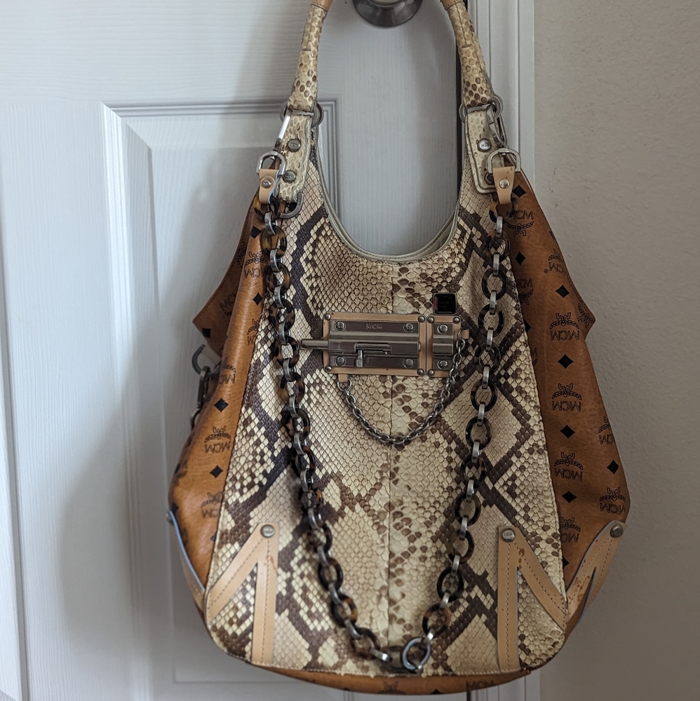 MCM and michalsky collaboration cognac genuine python and coated canvas RARE